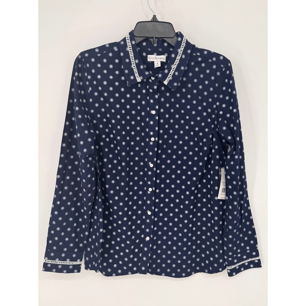 Kim Rogers Button Up Women M Navy NWT Medallion Lace Trim Romantic Folk Shirt